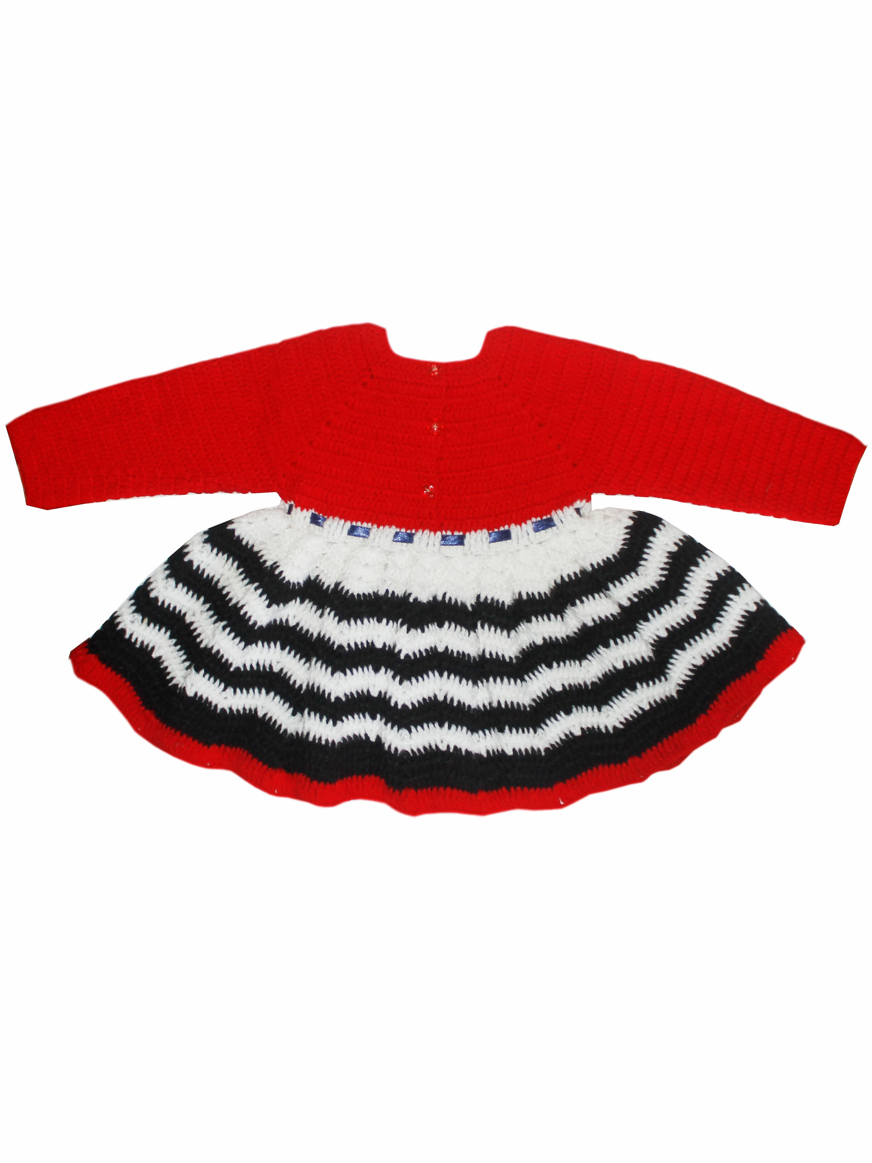 Elegant Crochet Handmade Design Frock For Baby - Red, Black & White