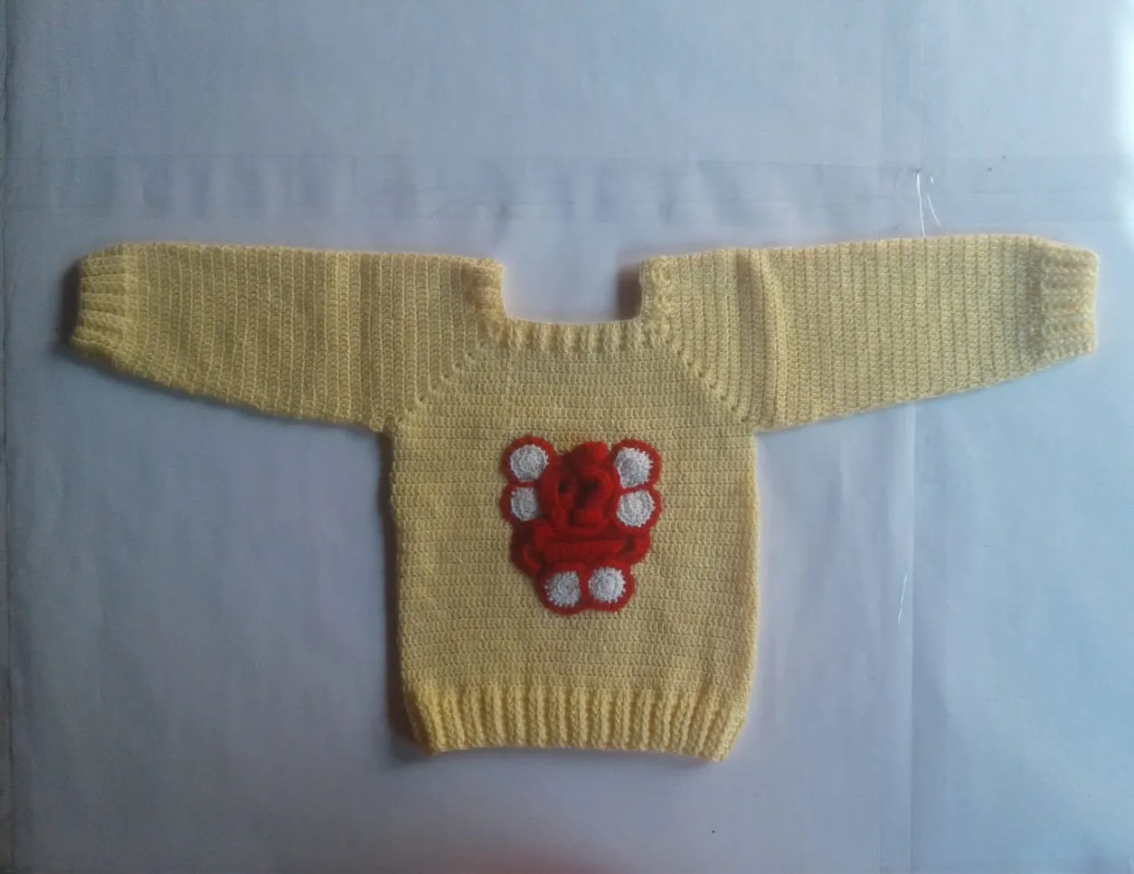 Elegant Ganesha Applique Crochet Graminarts Handmade Sweater For Baby Boy- Egg Nog