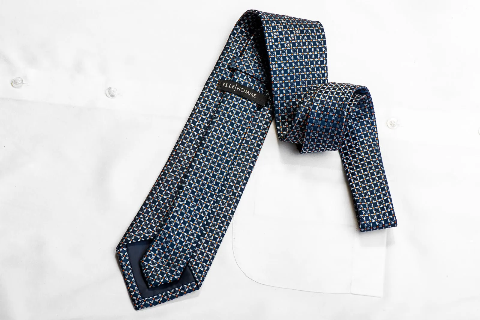 Elle Homme Rhinestone Silk Tie Trellis On Blue With Silver Sparkles