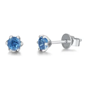 FANCIME "Little Daisy" Blue Topaz 14k White Gold Stud Earrings