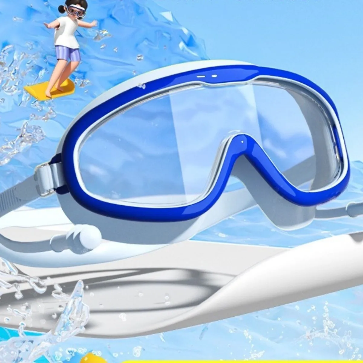 Fancydresswale Swimming Combo for boys blue- swimming trunk, cap, goggles, nose clip with box- Professional swimming gears