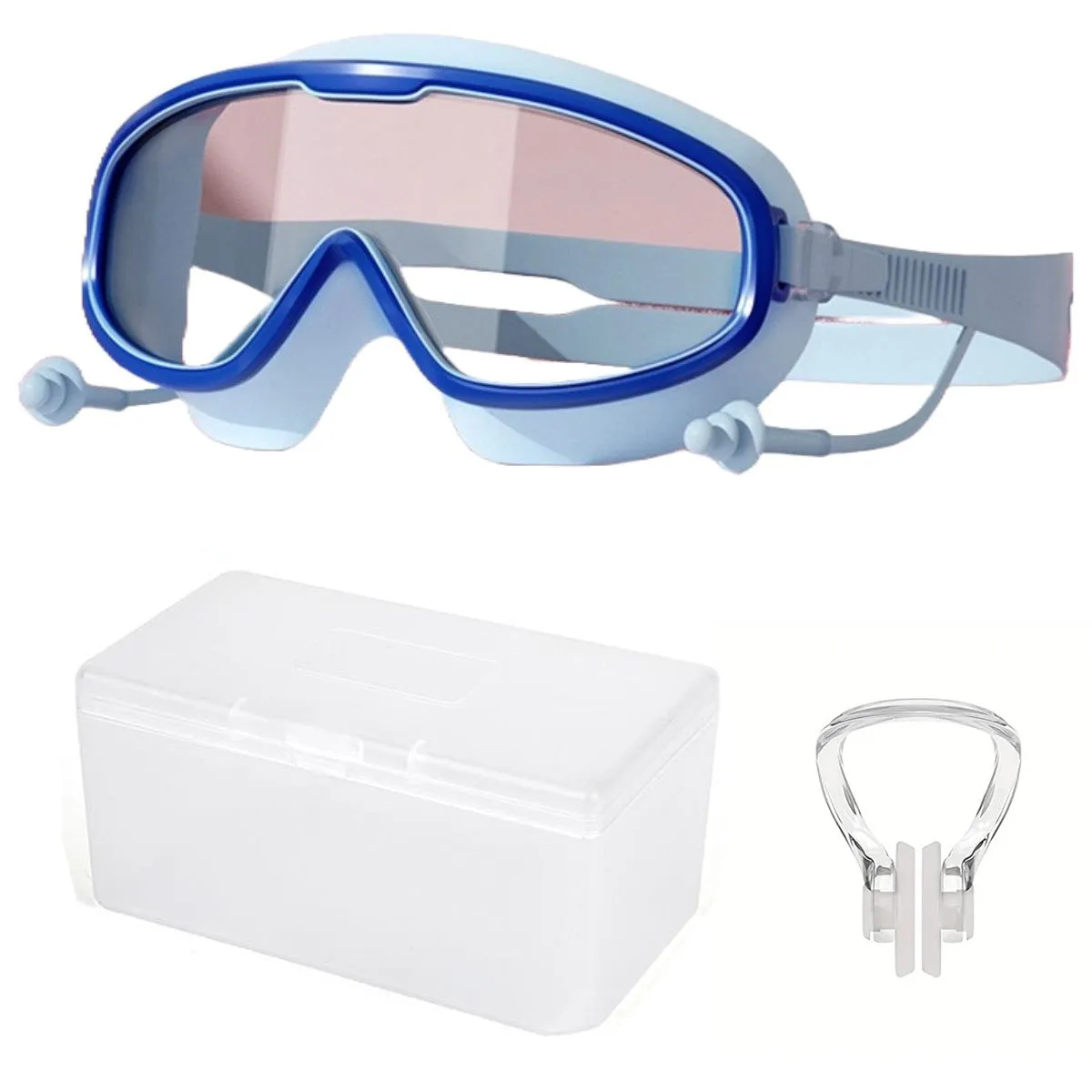 Fancydresswale Swimming Combo for boys blue- swimming trunk, cap, goggles, nose clip with box- Professional swimming gears