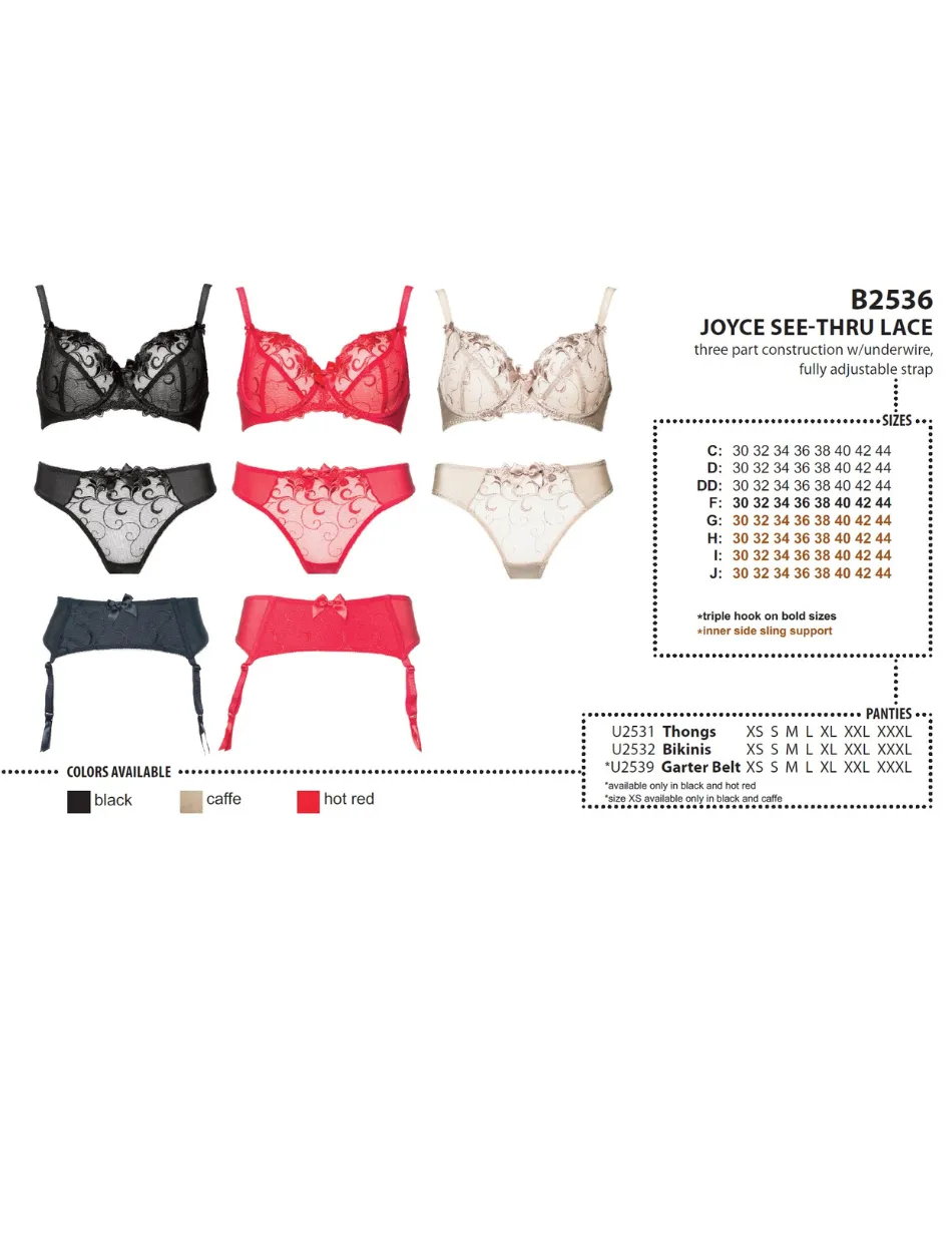 Fit Fully Yours Joyce See-Thru Underwire Lace Bra, Red