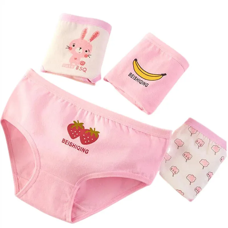 Girls Briefs Fine Cotton Underwear Cute Designs Printing Panties Kids Breathable Soft Healthy Underpants Girls Boxer 4pcs/Lot