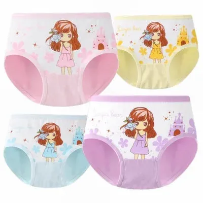 Girls Briefs Fine Cotton Underwear Cute Designs Printing Panties Kids Breathable Soft Healthy Underpants Girls Boxer 4pcs/Lot