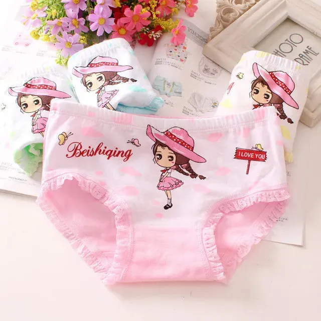 Girls Briefs Fine Cotton Underwear Cute Designs Printing Panties Kids Breathable Soft Healthy Underpants Girls Boxer 4pcs/Lot