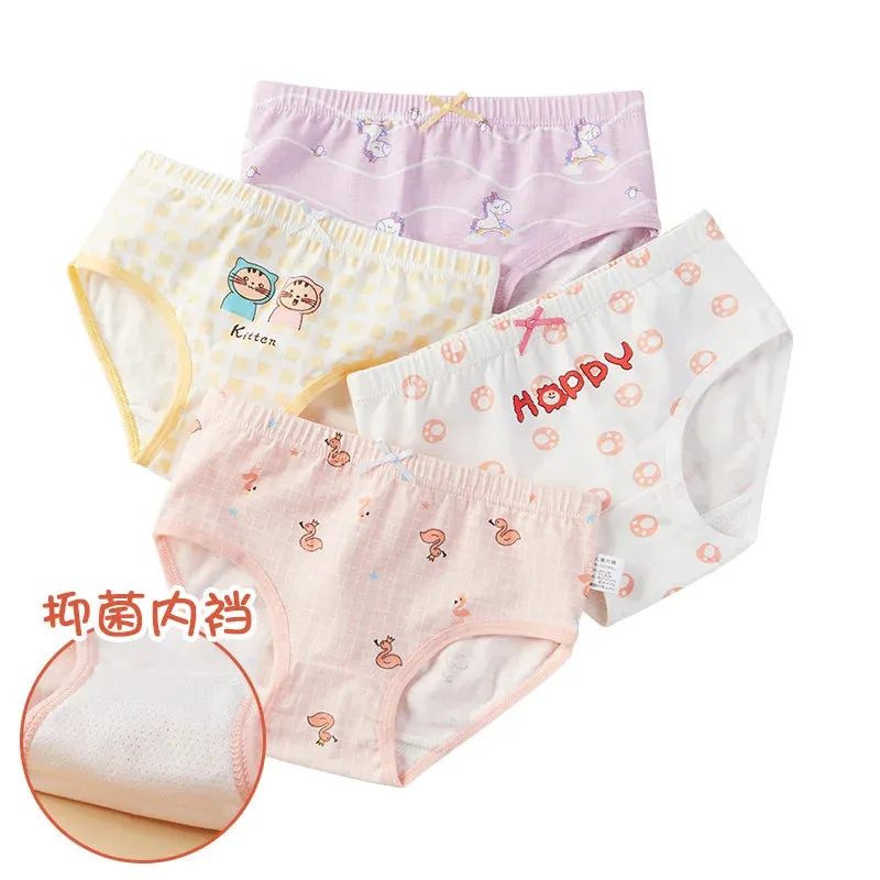 Girls Briefs Fine Cotton Underwear Cute Designs Printing Panties Kids Breathable Soft Healthy Underpants Girls Boxer 4pcs/Lot