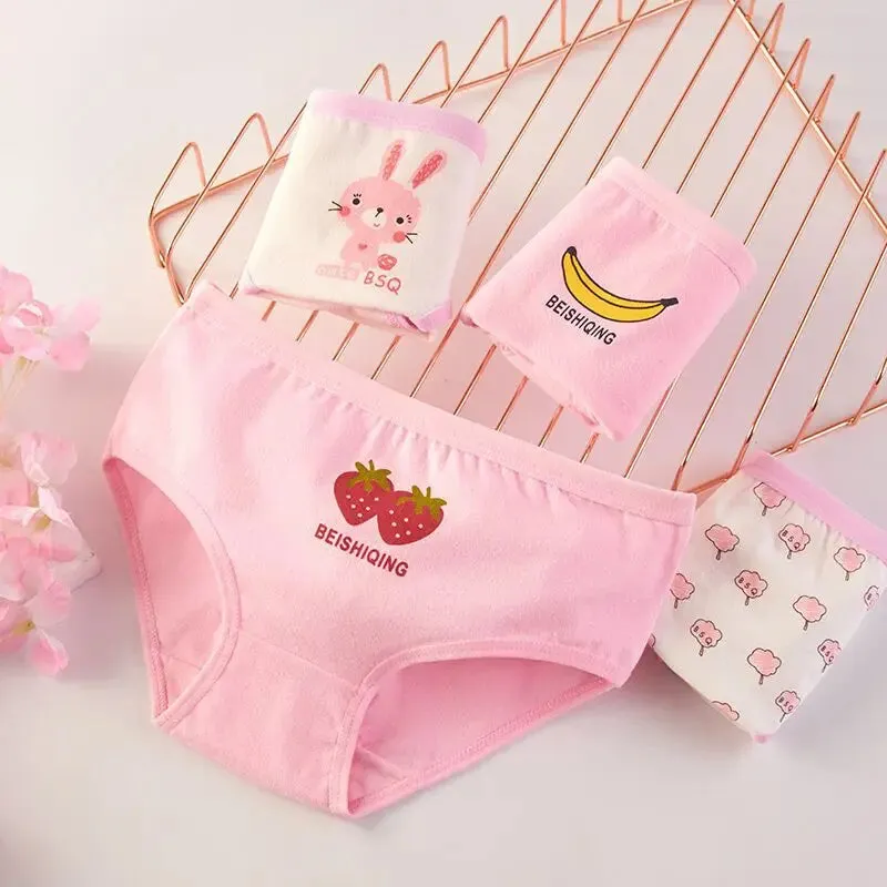 Girls Briefs Fine Cotton Underwear Cute Designs Printing Panties Kids Breathable Soft Healthy Underpants Girls Boxer 4pcs/Lot