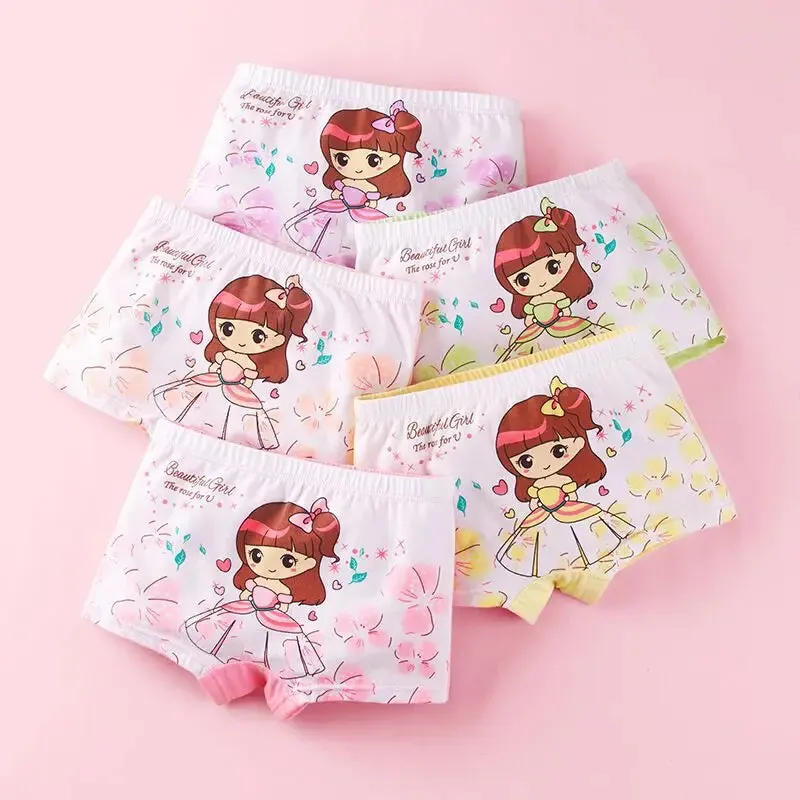 Girls Briefs Fine Cotton Underwear Cute Designs Printing Panties Kids Breathable Soft Healthy Underpants Girls Boxer 4pcs/Lot