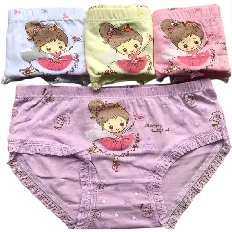 Girls Briefs Fine Cotton Underwear Cute Designs Printing Panties Kids Breathable Soft Healthy Underpants Girls Boxer 4pcs/Lot