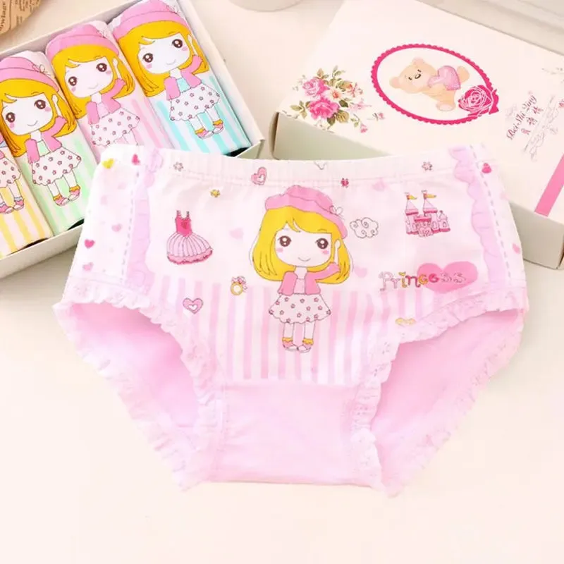 Girls Briefs Fine Cotton Underwear Cute Designs Printing Panties Kids Breathable Soft Healthy Underpants Girls Boxer 4pcs/Lot