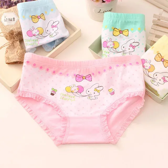 Girls Briefs Fine Cotton Underwear Cute Designs Printing Panties Kids Breathable Soft Healthy Underpants Girls Boxer 4pcs/Lot