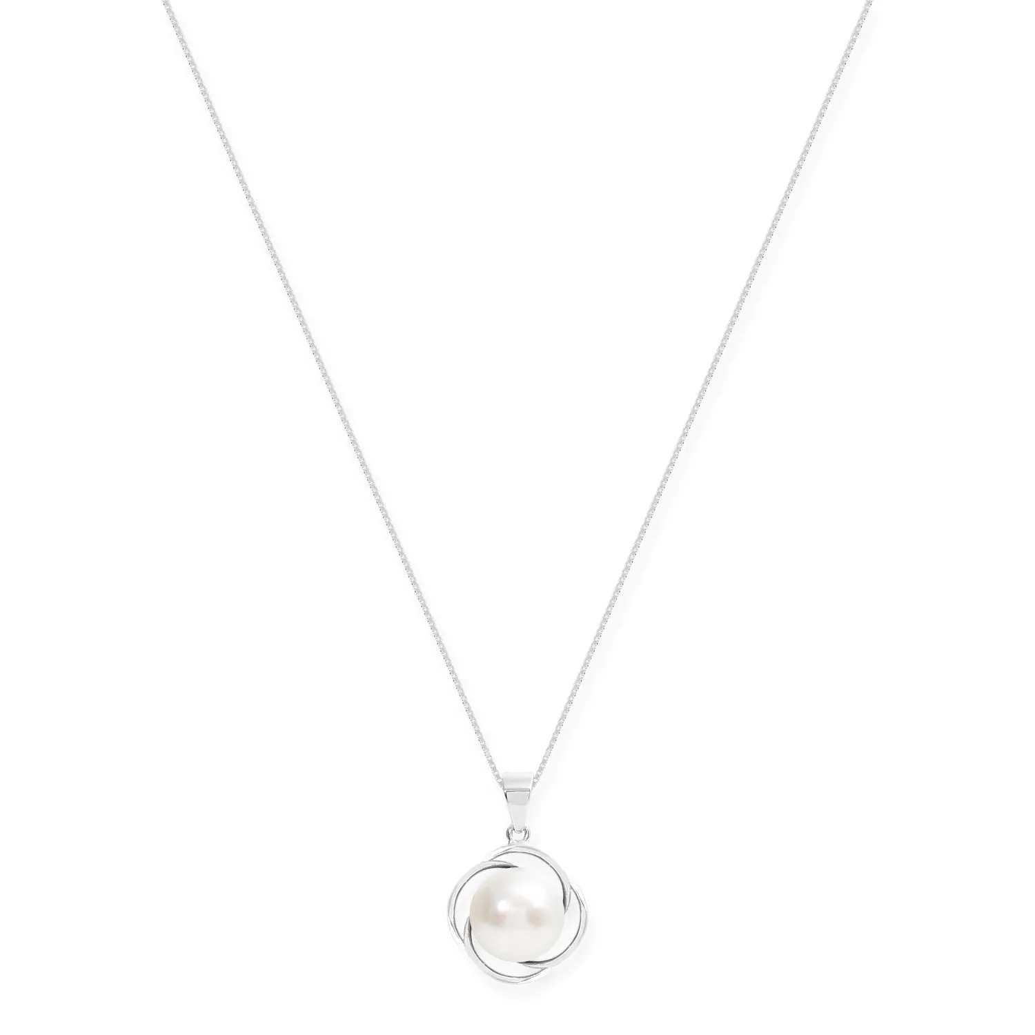 Gratia cultured freshwater pearl pendant with silver swirl surround