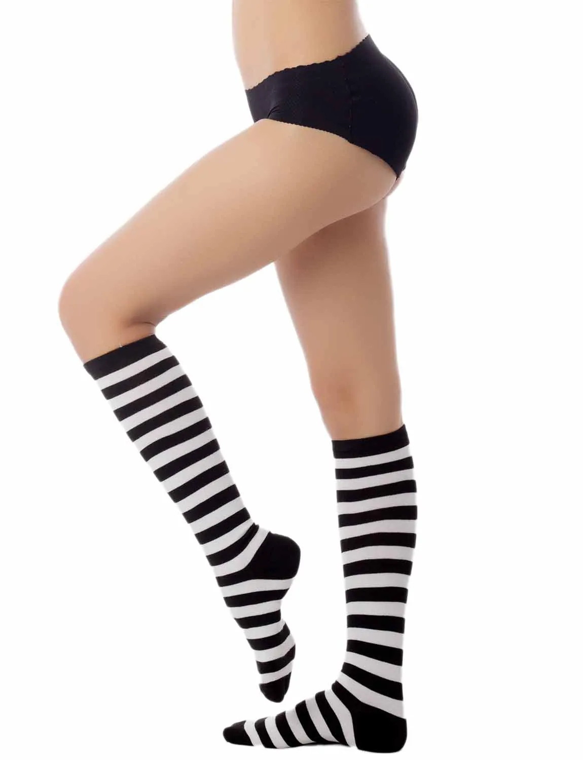 iB-iP Women's Sports Football Style Zebra Stripe Stocking Knee High Long Socks