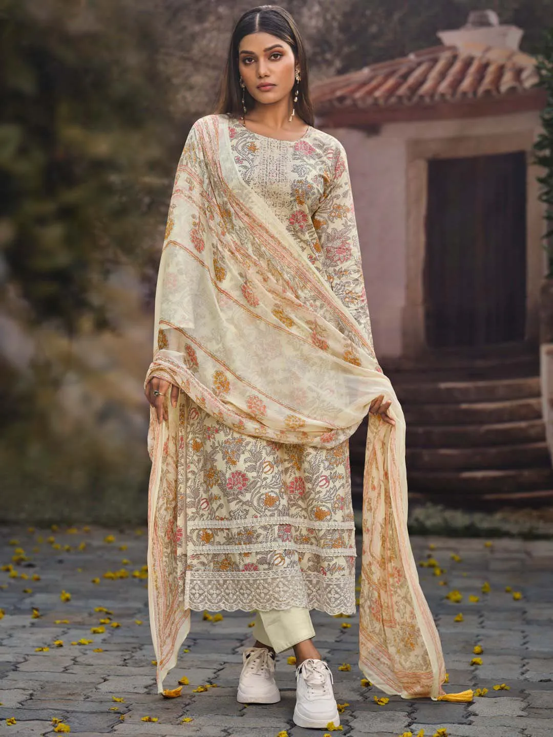 Ibiza Lawn Cotton Cream Embroidered Unstitched Women Suit Set