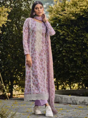 Ibiza Lawn Cotton Embroidered Unstitched Women Suit Set Lavender