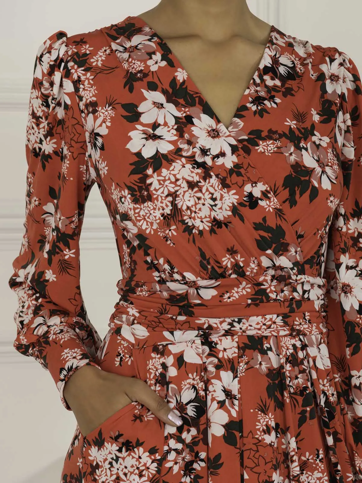 Jolie Moi Vivian Long Sleeve Dress, Red Floral