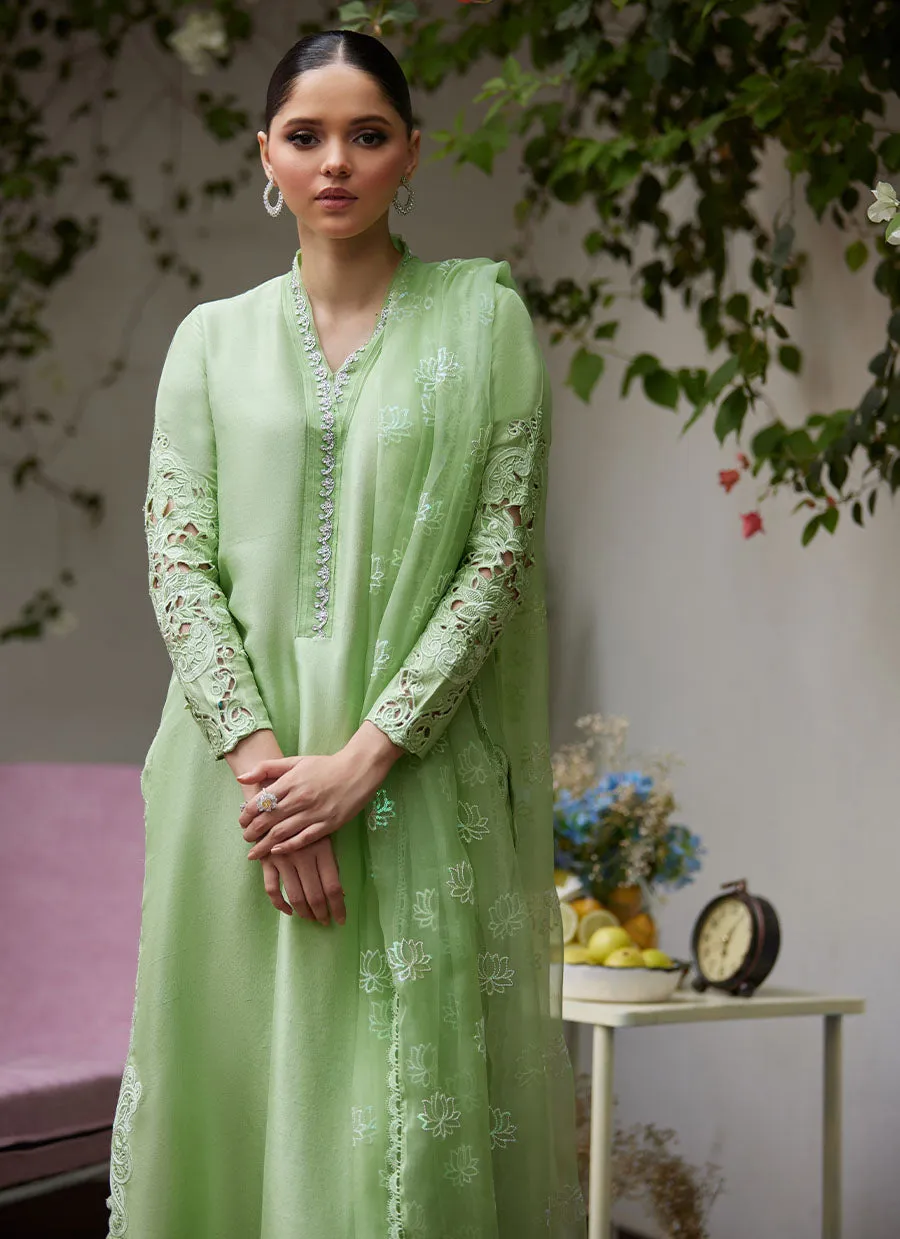 Katya Apple Green Cutwork Raw Silk Shirt with Organza Dupatta