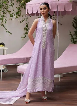 Larissa Lavender Embroidered Column Shirt with Organza Dupatta