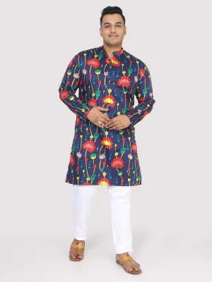 Men Plus Size Blue Lotus Digital Printed Kurta