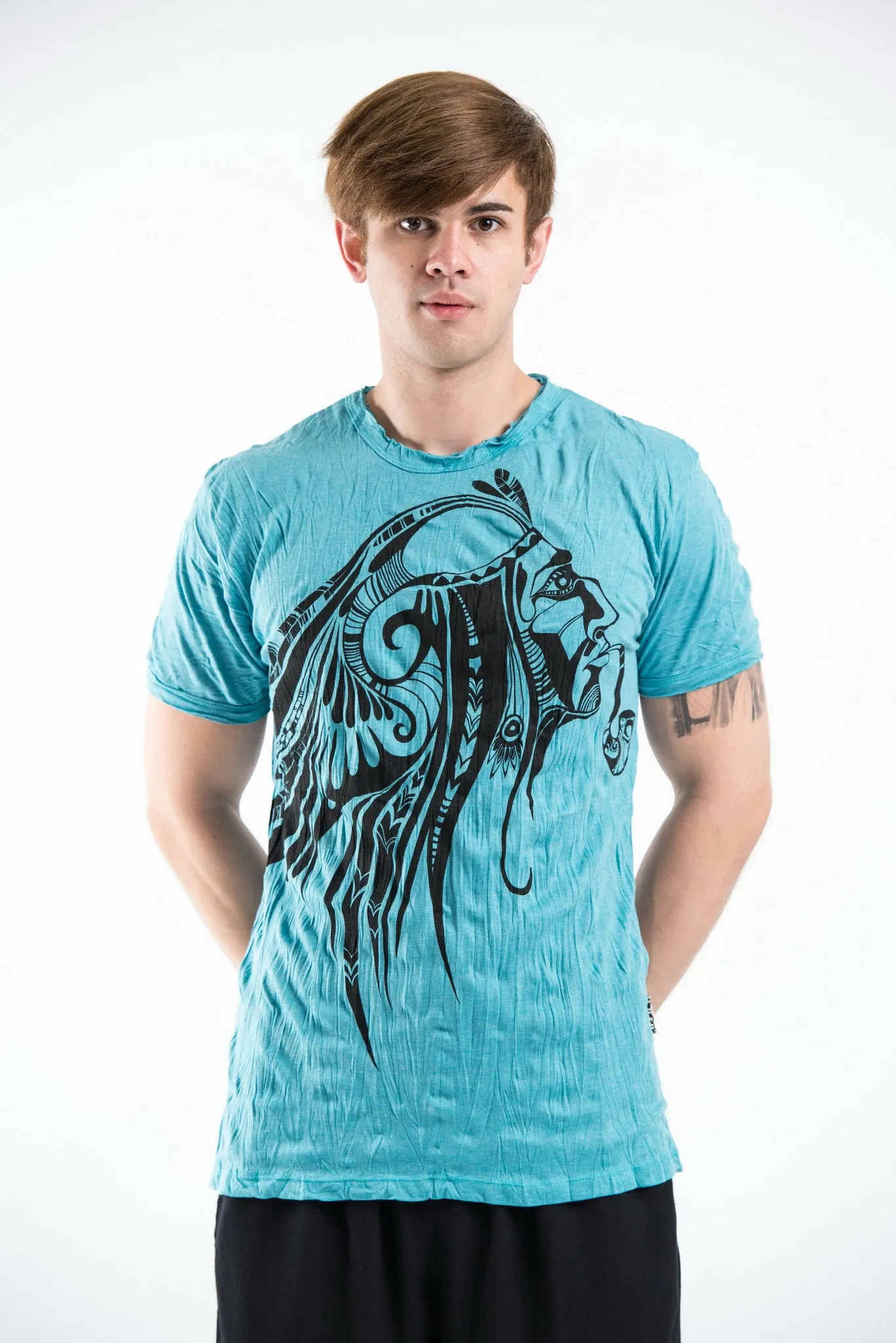 Mens Indian Chief T-Shirt in Turquoise