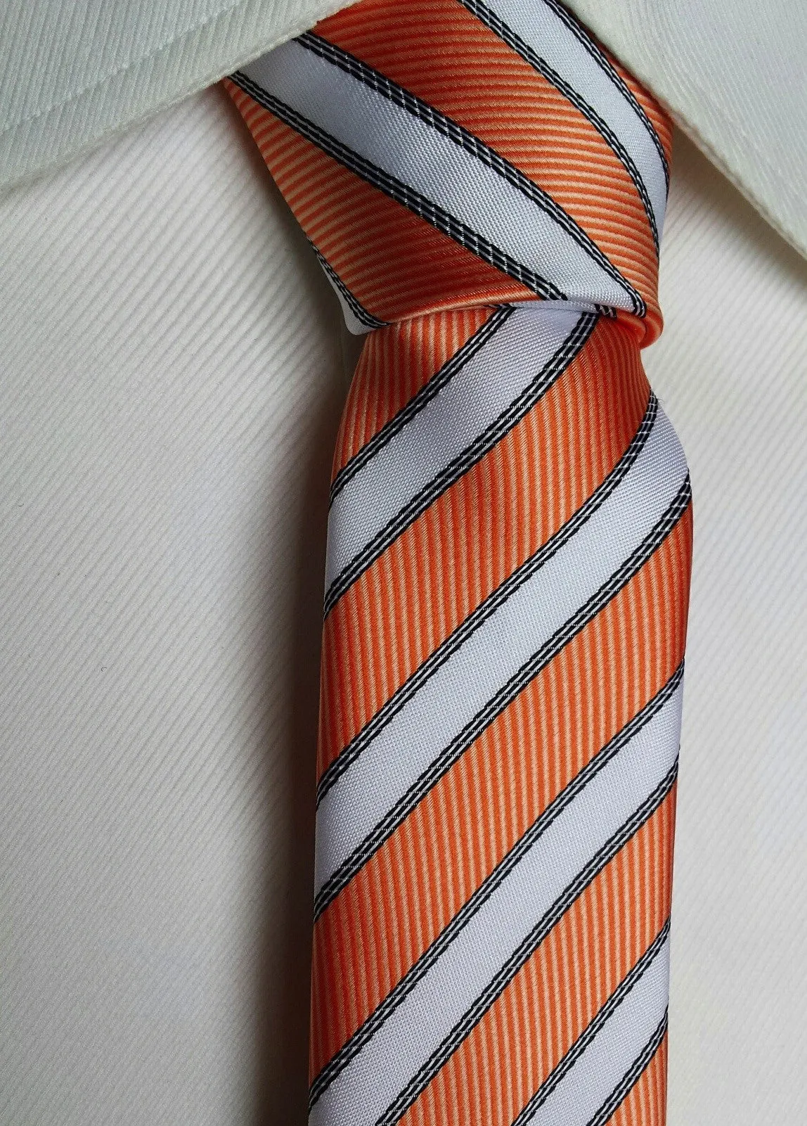 Orange & White Striped Skinny Tie