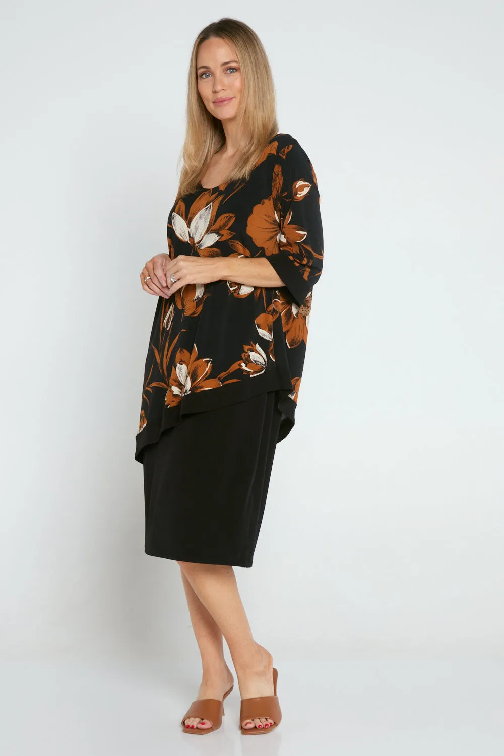 Paloma Dress - Black/Tan Botanical