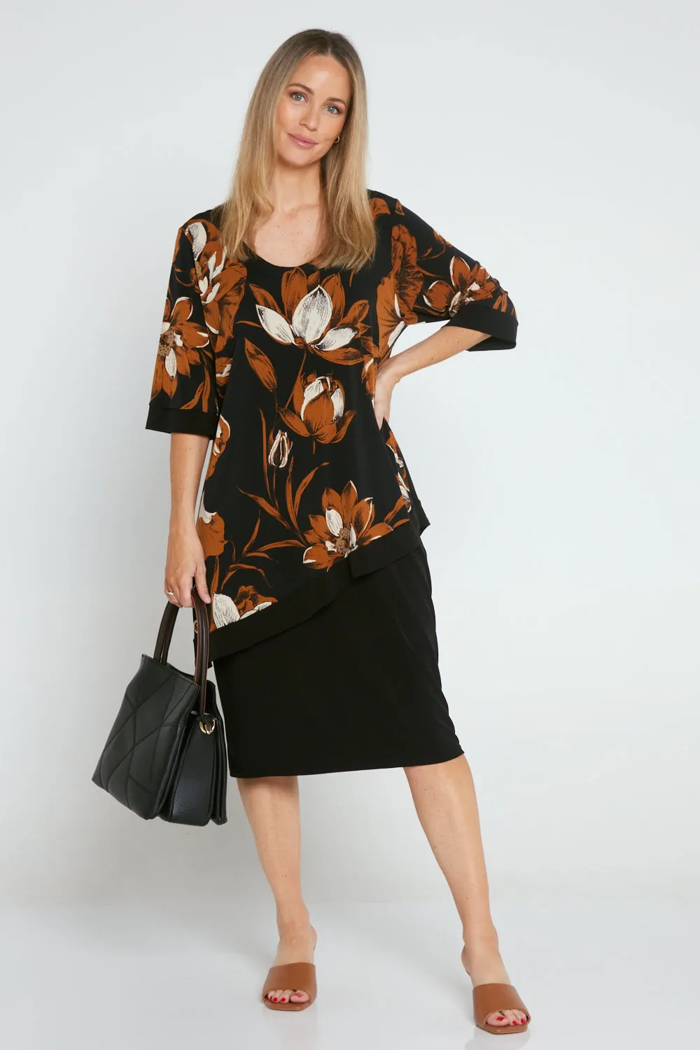 Paloma Dress - Black/Tan Botanical