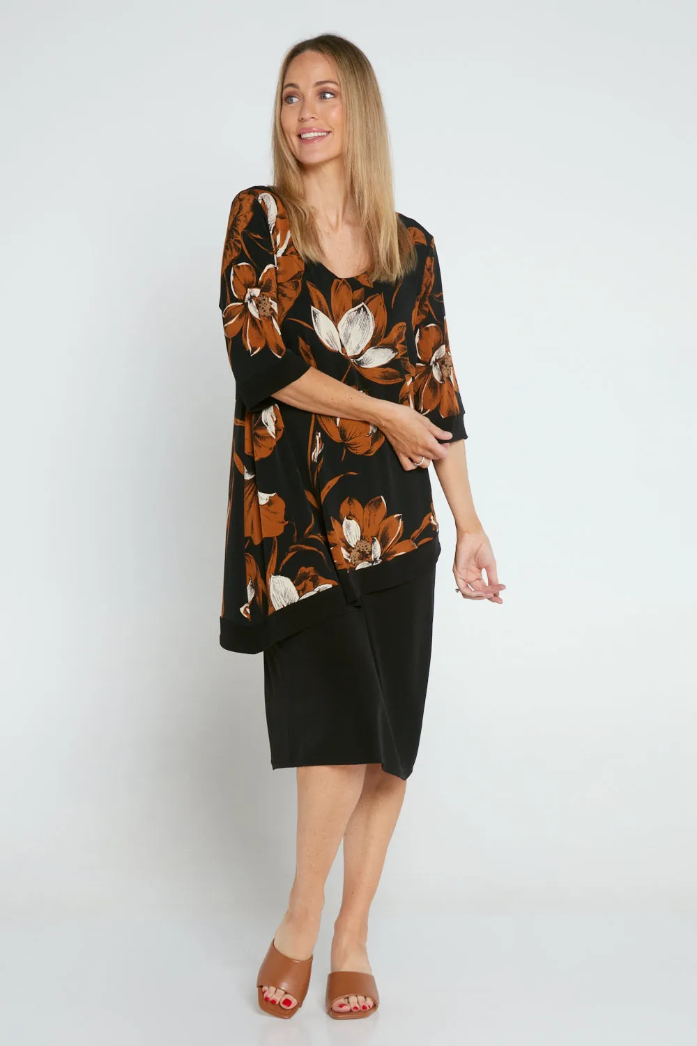 Paloma Dress - Black/Tan Botanical