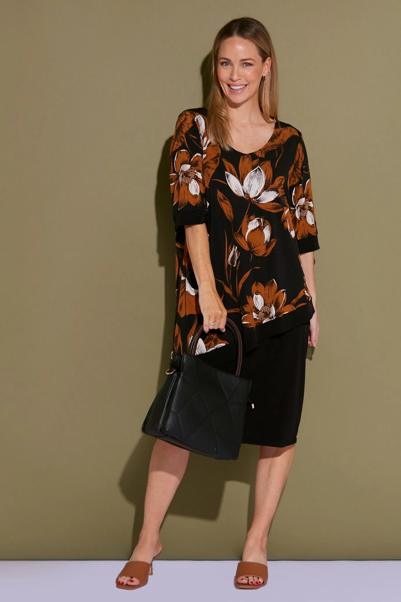 Paloma Dress - Black/Tan Botanical