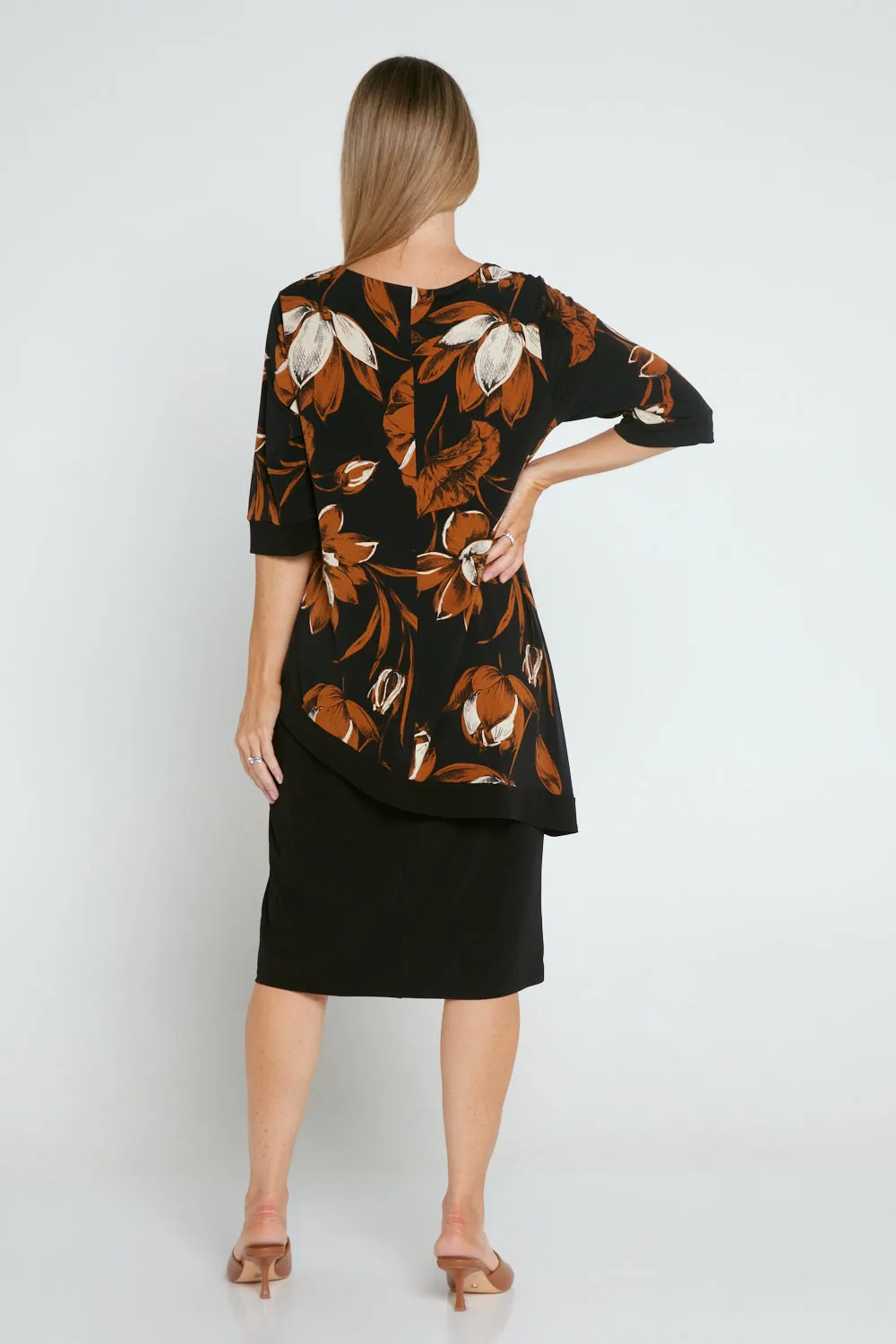 Paloma Dress - Black/Tan Botanical