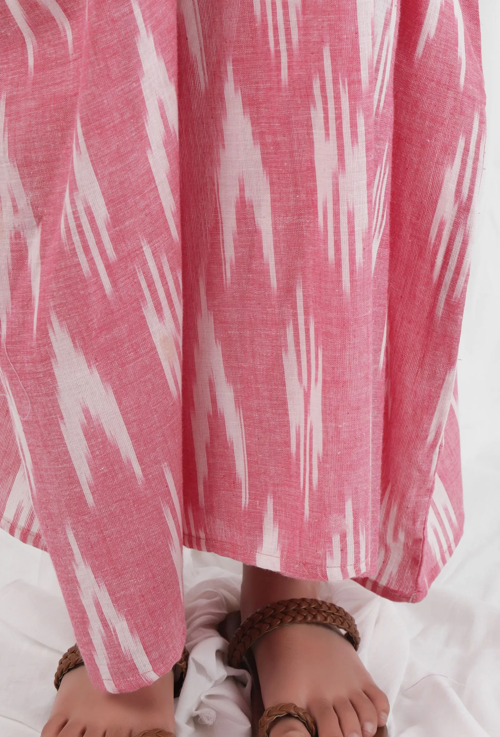 Pink Ikat Tie Up Kaftan Cotton Dress