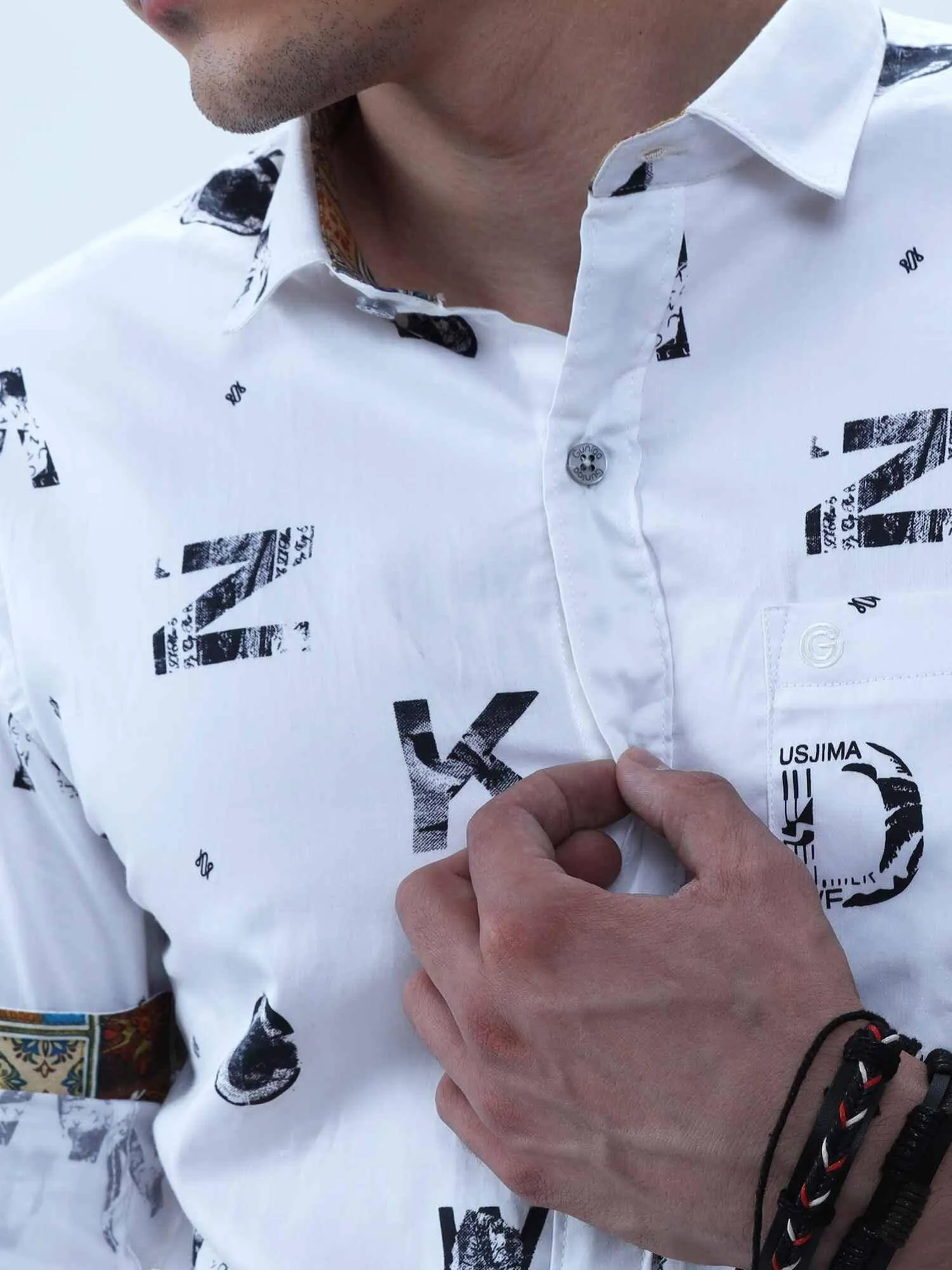 Premium- A2Z Black & White Printed Full Shirt