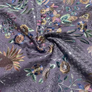 Purple Thread Embroidery Russian Silk Fabric 18451