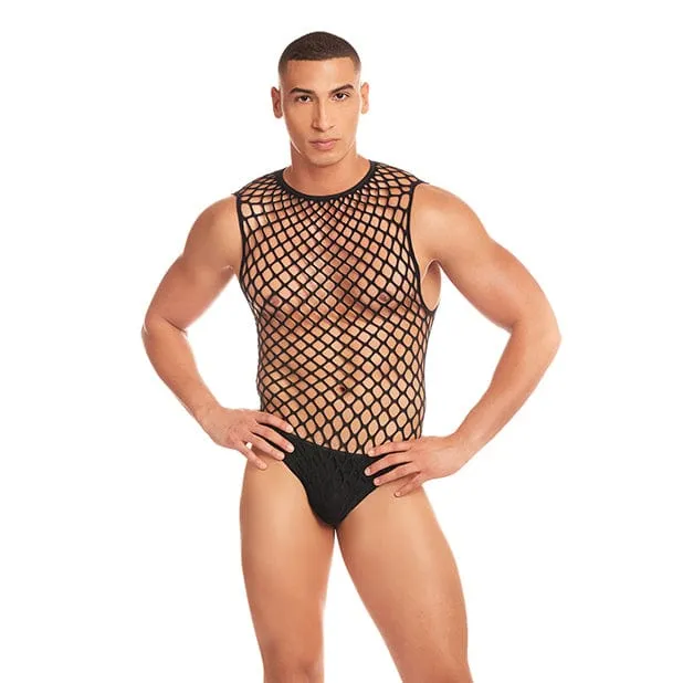 Rene Rofe - Rainbow Party Full Effect Large Mesh Unitard 2 pc Set Men Lingerie (Black)