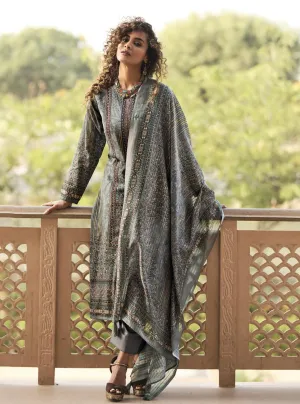 Sadhana Cotton Silk Embroidered Women Unstitched Suit Material Grey