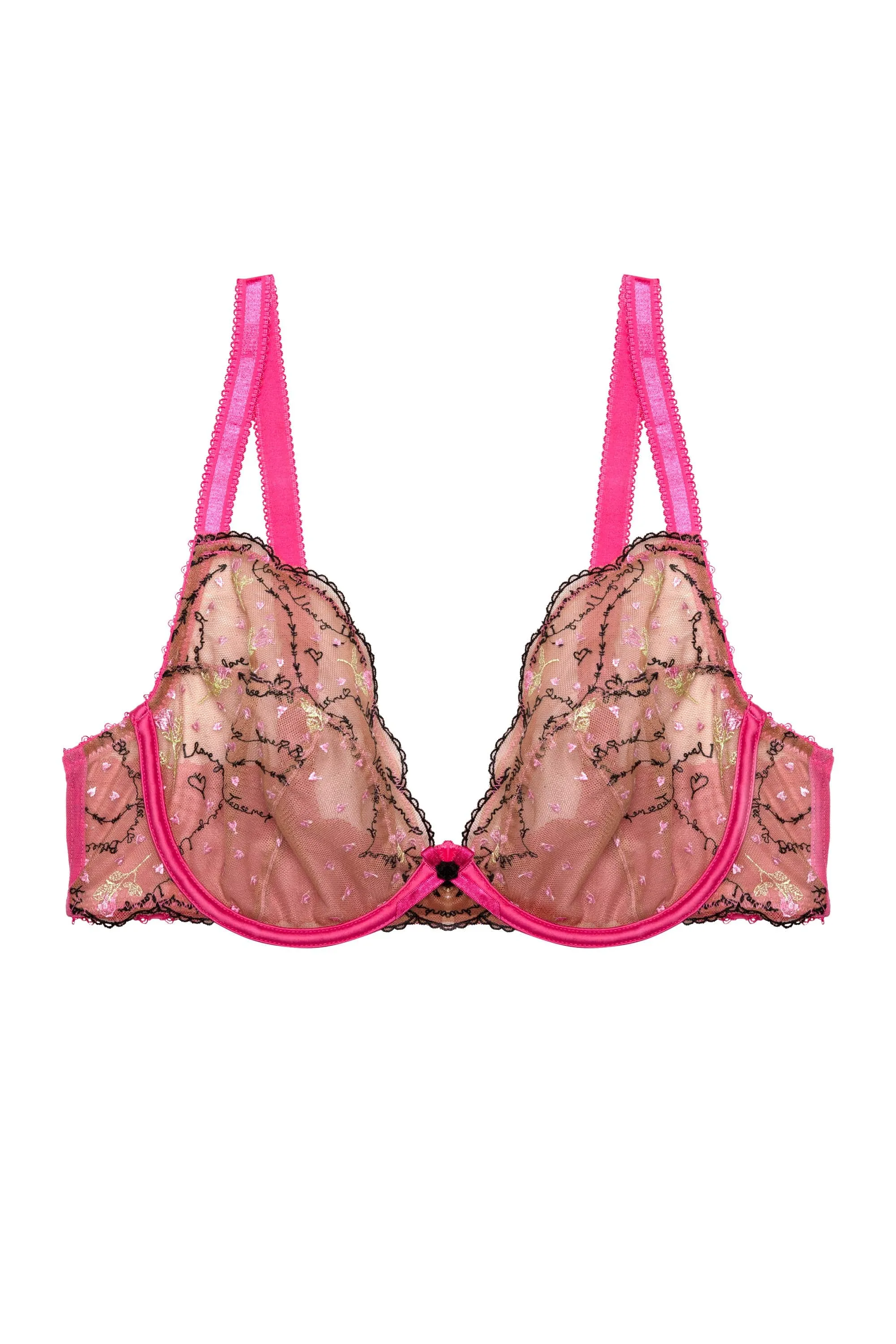 Spank Me Pink and Nude Custom Embroidery Plunge Bra