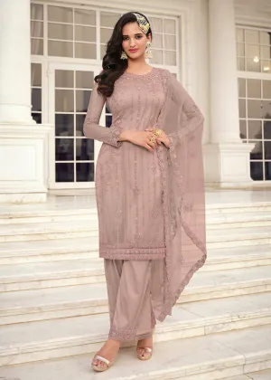 Stylish Light Mauve Embroidered Pant Style Salwar Suit