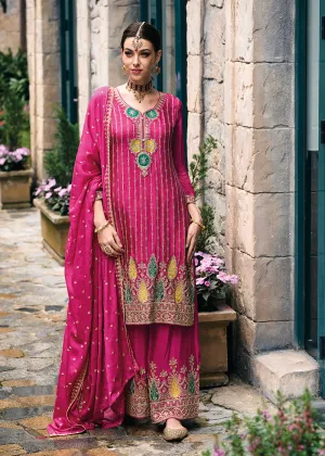 Trendy Heavy Chinnon Pink Embroidered Palazzo Suit