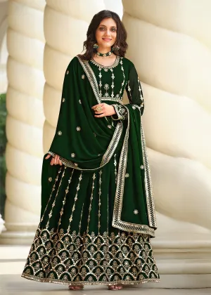 Vintage Dark Green Sequins Wedding Pant Style Anarkali