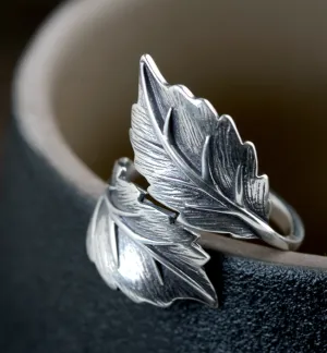 Vintage Sterling Silver Adjustable Leaf Ring 0033