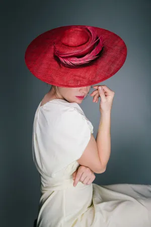 Zanzara Red Disc Derby Hat with Feathers